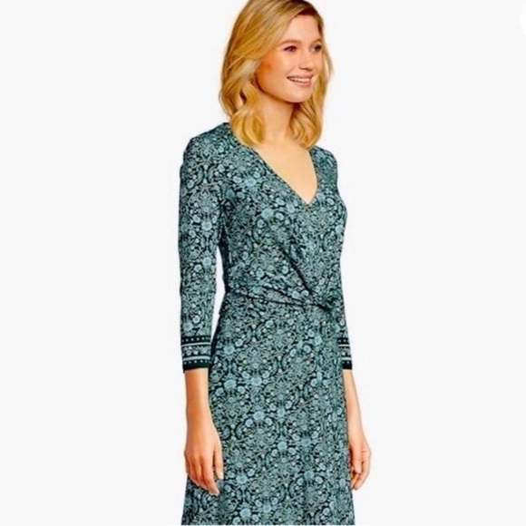 Lands' End Front Twist V-Neck Fit & Flare Knee Length Floral Dress Modal NWT - Picture 4 of 16